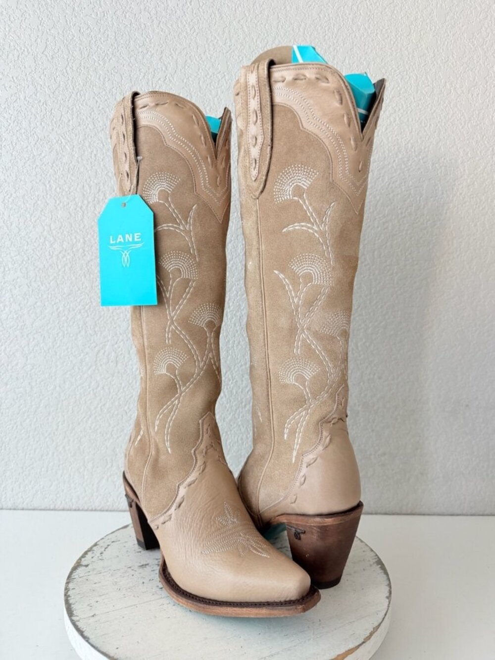 Lane Tessa Knee High Machiatto Cowboy Boots Sz 7.5 Western Cowgirl Tall Snip Toe